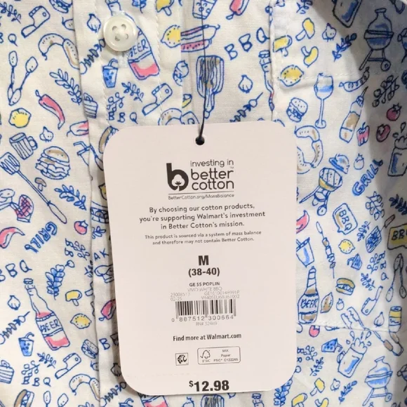 George Men's White Shirt with Blue and Purple Patterns - Picture 3 of 5